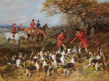  Heywood Oil Painting - Hunters and hounds Heywood Hardy horse riding
